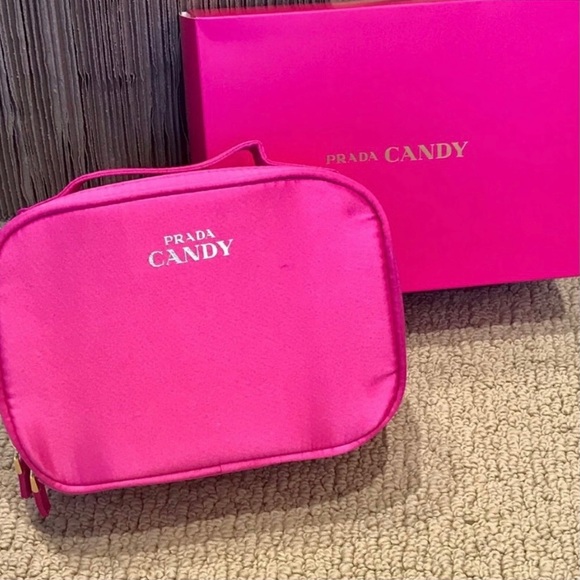 Prada Pouch Makeup Bag Candy Vanity Train Case Hot Pink Gold Organizer New - Picture 1 of 10